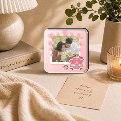Personalized 5th Anniversary Musical Fridge Magnet Custom with Photo & Song Rechargeable Speaker 5th for Parents, Husband Wife & Couples